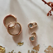 Load image into Gallery viewer, Rose Gold Huggie Earrings with Diamond Attachments