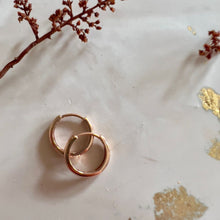 Load image into Gallery viewer, Rose Gold Huggie Earrings with Diamond Attachments
