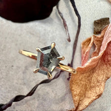 Load image into Gallery viewer, 0.76ct Shield Cut Salt & Pepper Diamond Solitaire Ring