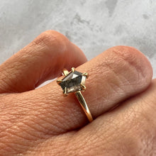 Load image into Gallery viewer, 0.76ct Shield Cut Salt & Pepper Diamond Solitaire Ring