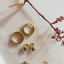 Load image into Gallery viewer, Yellow Gold Huggie Earrings with Diamond Attachments