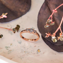 Load image into Gallery viewer, 0.45ct Three-Stone Claw Set Salt & Pepper Diamond Ring 14K Rose Gold