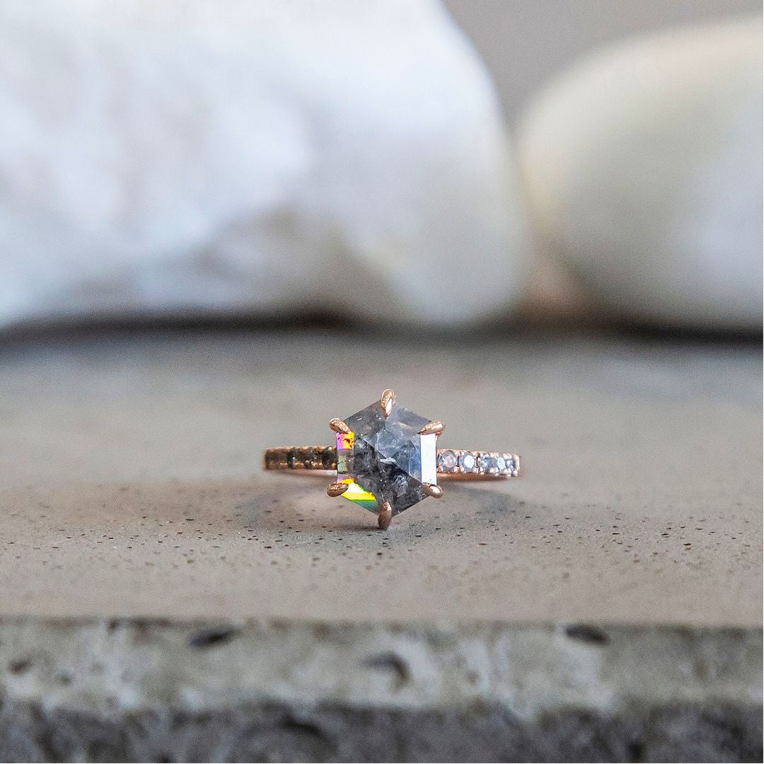 Salt Pepper Diamond Solitaire Ring, Hexagon – STONE