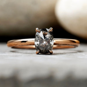 0.92ct Oval Cut Salt & Pepper Diamond Solitaire Ring