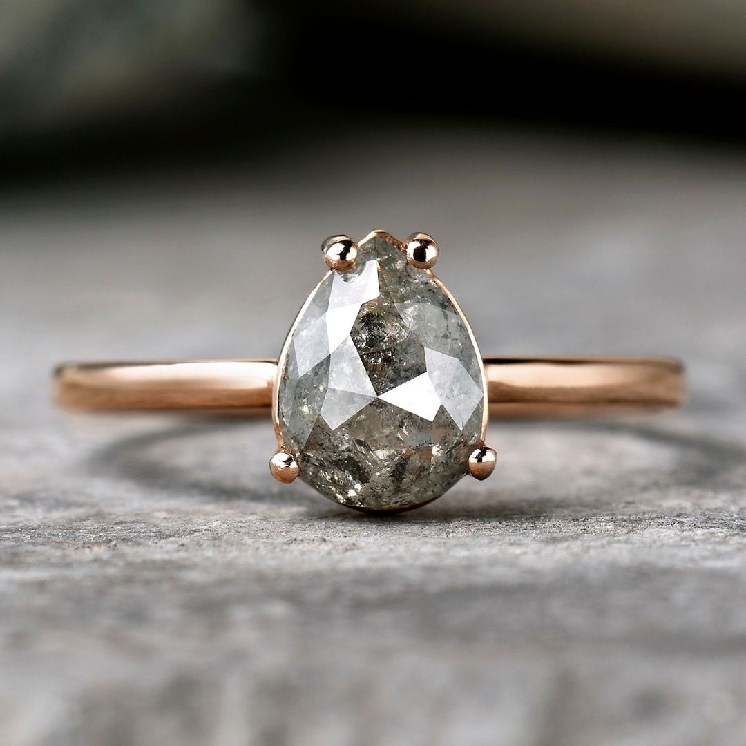 Pear Cut Salt Pepper Diamond Solitaire Ring – STONE