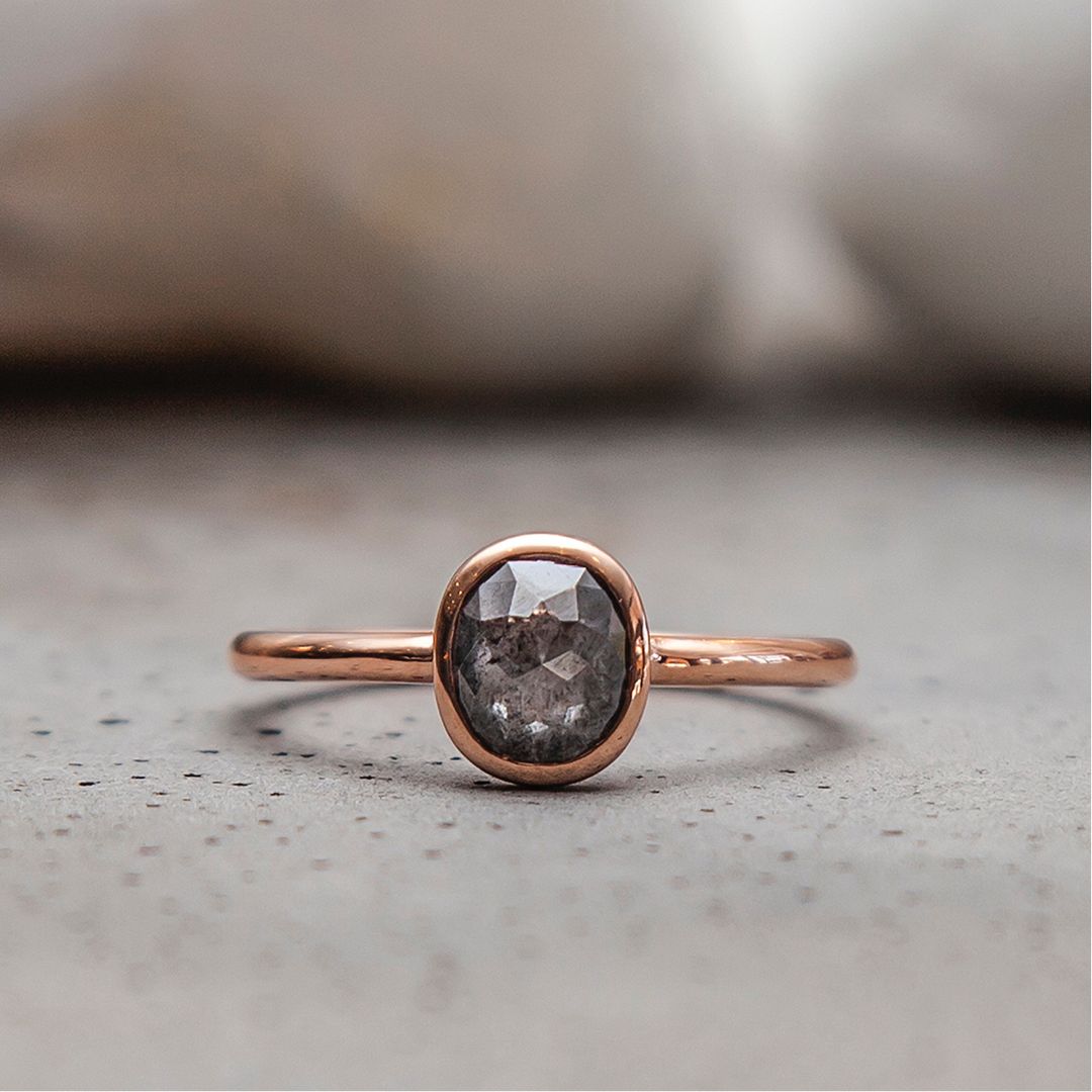 Oval Cut Salt Pepper Diamond Ring (Rose Gold) – STONE