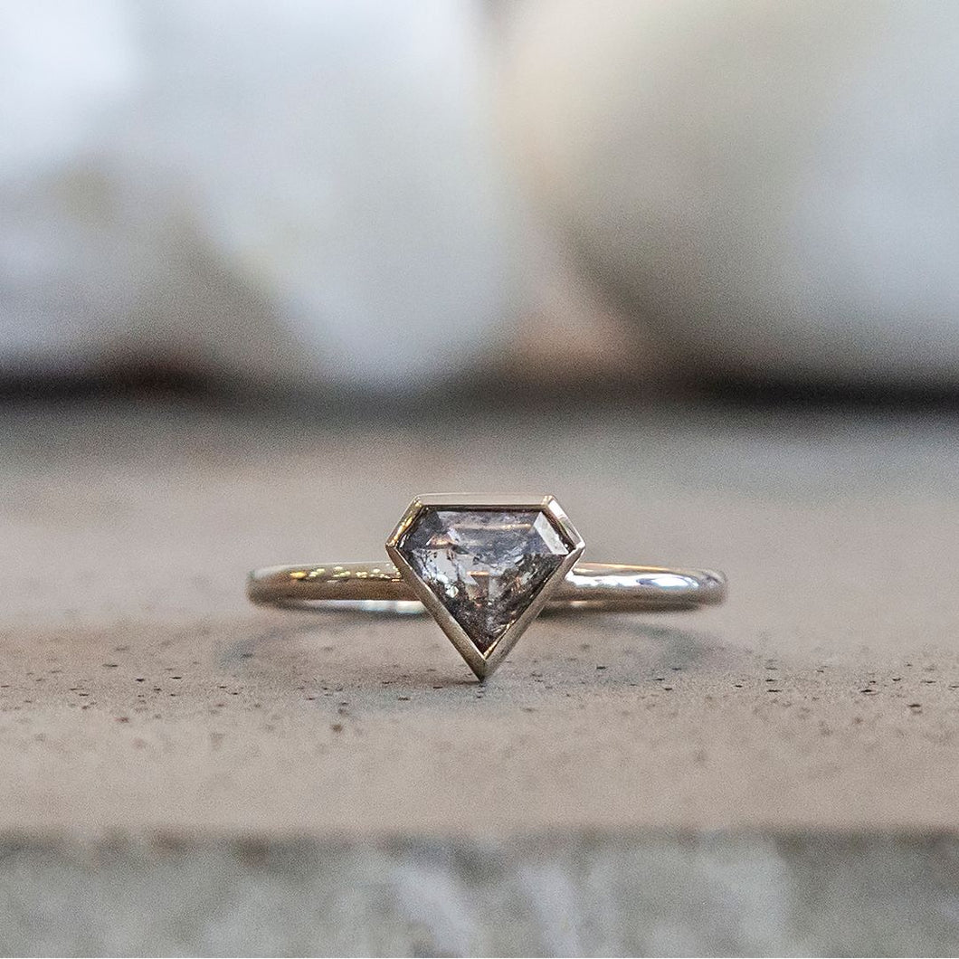 0.64ct Shield Cut Salt & Pepper Diamond Ring (White Gold)