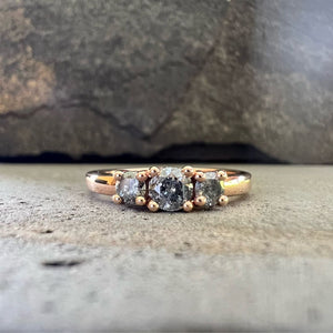 0.45ct Three-Stone Claw Set Salt & Pepper Diamond Ring 14K Rose Gold