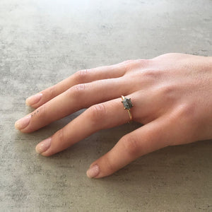 1.09ct Hexagon Cut Salt & Pepper Diamond Ring