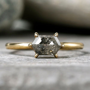 1.09ct Hexagon Cut Salt & Pepper Diamond Ring